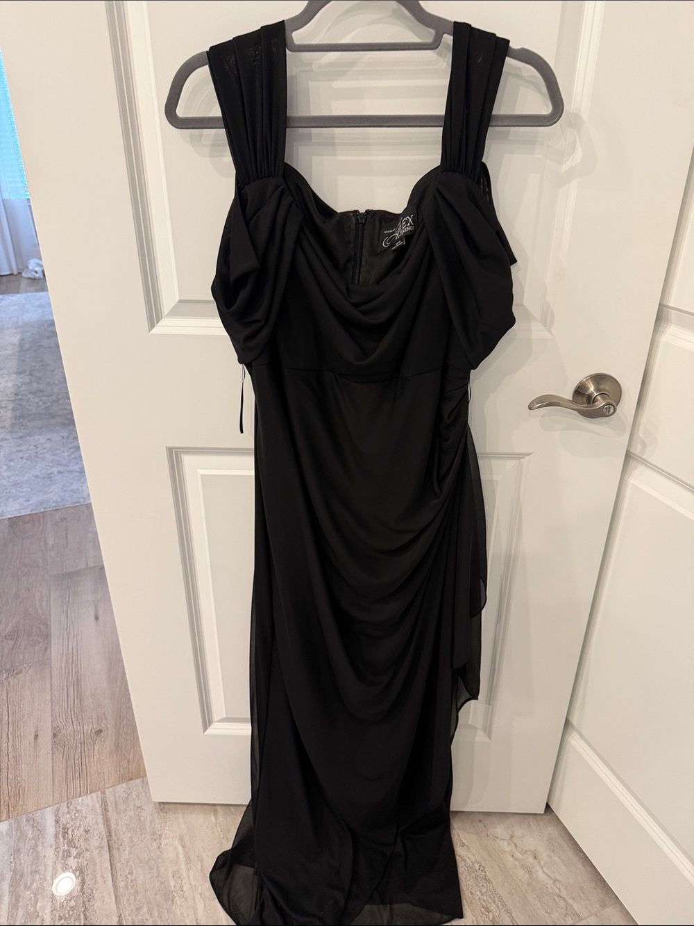 Alex Evenings Black Draped Maxi Evening Gown